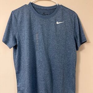 Nike Blue Heather Short-Sleeve Athletic Tee with White Swoosh